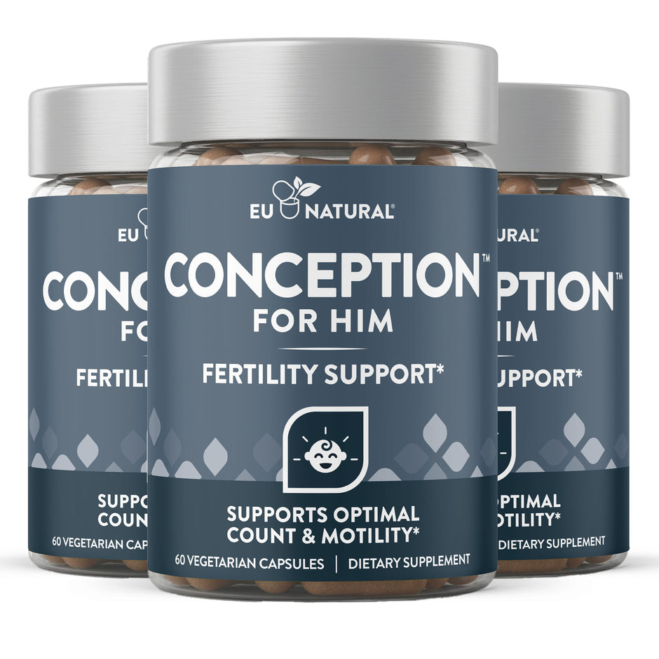 Three bottles of Eu Natural Conception for Him, the 90 day supply